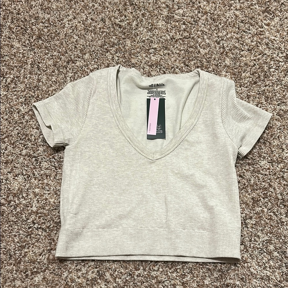 Wild Fable Gray Cropped Fitted Short Sleeve T-Shirt